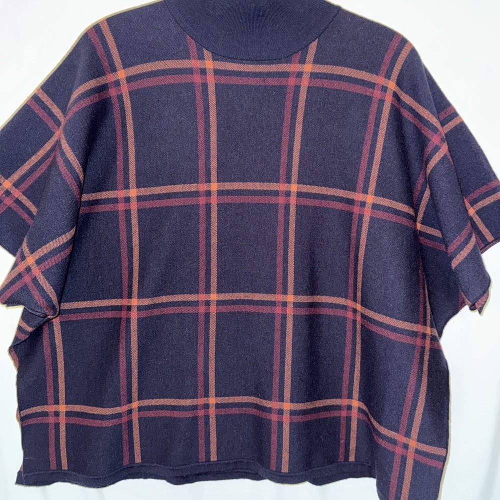 Sweater/Poncho One Size Plaid Knit Mock Neck Dolman Sleeve Black Rust Max Studio